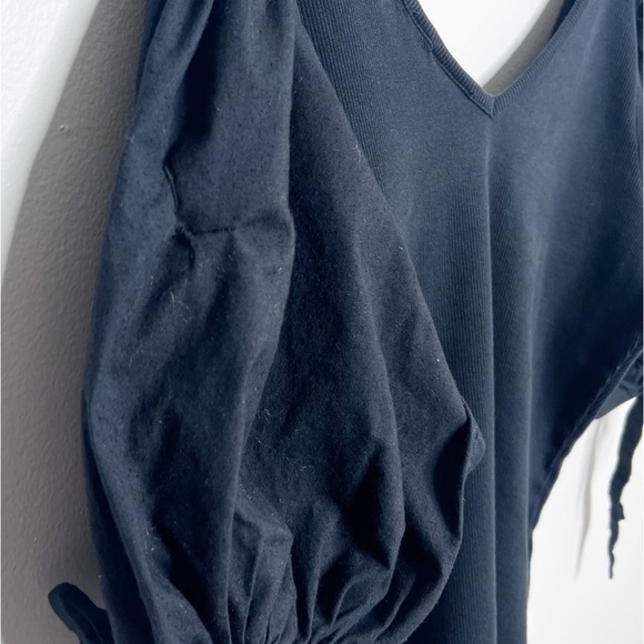 Anthropologie Maeve Black Puff Sleeve V Neck Tie Cuff Knit Top Womens Large - Picture 11 of 16
